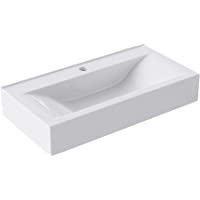 doporro Lavabo suspendido de cerámica en blanco- diseño Brüssel-118g- 60 cm de ancho | con efecto de Nano sellado